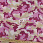 Camo Print Fleece Fabric By The Roll White Khaki Pink